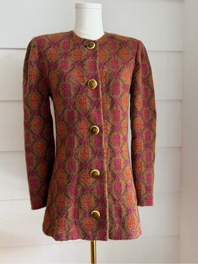 Vintage St. John Collection by Marie Gray Jacquard Knit Longline Jacket size 4